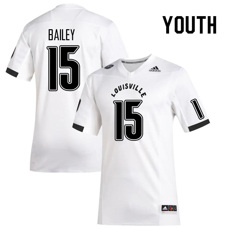 Youth #15 Harrison Bailey Louisville Cardinals College Football Jerseys Stitched Sale-White - Click Image to Close